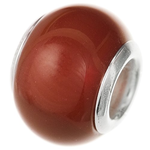 Dreambell 925 Sterling Silver Natural Red Carnelian Agate Round Bead For European Charm Bracelets