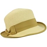 Ladies Beach Summer Bucket Flat Top Porkpie Fedora Crusher Sun Cap Hat Ivory