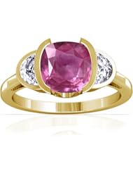 18K Yellow Gold Cushion Cut Pink Sapphire Three Stone Ring