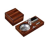 Folding Wooden Cigar Ashtray with Cutter