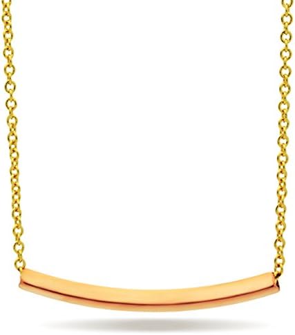 Stylish Gold Bar Necklace, Everyday Minimalist Jewelry, Tiny Curved Tube Pendant, 14K Gold Plating