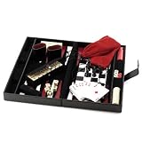 Large black leather games compendium set with backgammon and other games from Wolf Designs