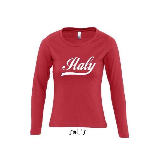 Italien Oldschool Italy LÄNDERSHIRT EM / WM FAN Trikot – Damen Langarm Longsleeve T-Shirt S-XL , red – weiß , M