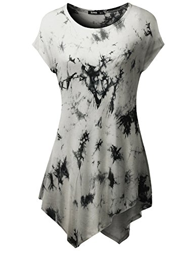 Thanth Womens Comfy Tie Dyed Loose Tunic Top With Various Hem A_WHITE XX-Large