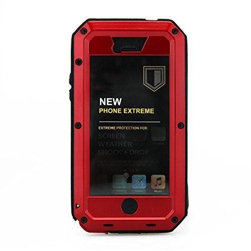 iPhone 5 Case, iPhone 5S Case, Ambox Waterproof Shockproof Dust/Dirt Proof Aluminum Metal Military Heavy Duty Protection Cover Case for Apple iPhone 5 SS Red