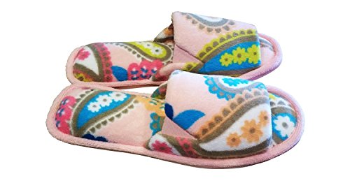 Dearfoams Women's Terry Pink Print Microfiber Quilted Open-Toe Slippers