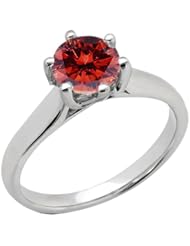 1.35 Ct Round Cognac Red SI1/SI2 Diamond 18K White Gold Ring