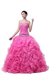 Beaded Crystals  Crystal   Sweetheart Organza Floor Length  Ball Gown Quinceanera Dress  With Rhinestones and Ruffles