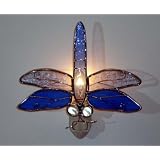 Real Stained Glass Blue Dragonfly Nightlight, UL Listed / Rated for Safety Night Light