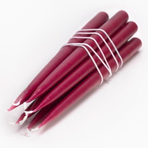 Natural Taper Candles - 14 Inch Unscented Designer Homemade Decorative Candles, Slim & Tall, Dripless Set of 8 Burgundy