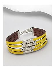 Yellow Leather Bracelet In White Base