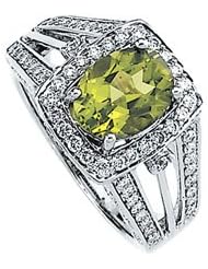 Ann Harrington Jewelry 14k White Gold 7/8 Ct Tw Diamond And 9x7 mm Oval Cut Genuine Peridot Ring