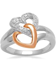 10k Rose Gold and Sterling Silver Diamond Interlocking Heart Ring (1/20 cttw, I-J Color, I3 Clarity)