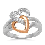 10K Rose Gold and Silver Diamond Interlocking Heart Ring (1/20 cttw, I-J Color, I3 Clarity), Size 7