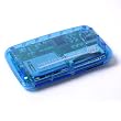 Mini All-in-1 Memory Card Reader Blue Compatible with: Secure Digital: miniSD (with adapter), microSD/TransFlash (with adapter), Compact Flash: CF I, CF II, CF Ultra II, MicroDrive, xD Picture Cards, Memory Stick: Memory Stick, Memory Stick Pro, Memory Stick Duo, Multimedia Card: MMC I, MMC II, RS-MMC, HS-MMC - Compatible with Sony, SanDisk, Toshiba, Lexar