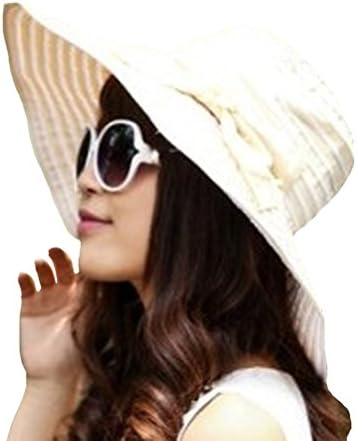 Mod Tree Women's Stripes Roll up Large Brim Bowknot Sand Beach Sun Hat (beige)