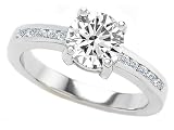  : 1.60 cttw 925 Sterling Silver 14K White Gold Plated Genuine Round White Topaz Engagement Ring - Gold Plated Silver