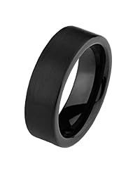 7mm Flat Black Cobalt Free Tungsten Carbide Comfort-Fit Wedding Ring Ring for... by 