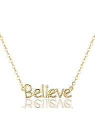 18k Gold Over Sterling Silver High Polish Words of Wisdom Believe Necklace