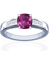 Platinum Cushion Cut Pink Sapphire Ring With Sidestones