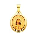 14K Yellow Gold Religious Jesus Heart Enamel Picture Charm Pendant