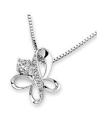 (X1000Diamond) 18K/750 White Gold Butterfly Prong and Pave Setting Diamond Pendant W/925 Sterling Silver Chain (0.15 cttw, G-H Color, VS2-SI1 Clarity)