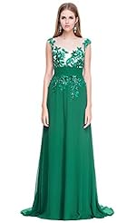 Applique Jeweled Chiffon Evening Dress/Bridesmaid Dress/Prom Dress  with a Brush/Sweep Train 