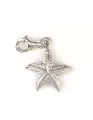 Rhodium Plated Sterling Silver 3D Starfish Charm with Lobster Clasp