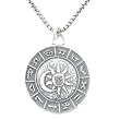 Round Astrological or Zodiac Wheel with Sun and Crescent Moon Pendant / Necklace in Sterling Silver on 30" Oxidized Round Box Chain, #8125