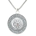 Astrological Zodiac Wheel Pendant in Sterling Silver on a 30" Oxidized Round Box Chain, #8125