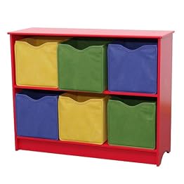 Nice Home Horizontal Bookcase with 6 Bins - Red Nice Home Horizontal Bookcase with 6 Bins - Red