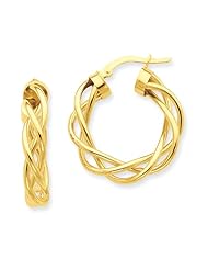 Twisted Round Hoop Earrings in 14 Karat Yellow Gold, 25mm (1")