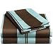 Regency Collection 310 Thread-Count Havana Stripe Queen Sheet Set, Blue/Chocolate