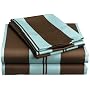 Regency Collection 310 Thread-Count Havana Stripe Queen Sheet Set, Blue/Chocolate