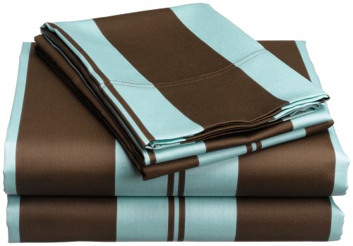 Regency 310 Thread-Count Havana Stripe Twin Sheet Set, Blue/Chocolate