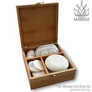 14pc Massage Marble Cold Stone Therapy Set w/Bamboo Case