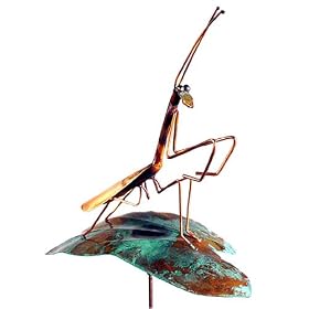 Copper Praying Mantis Garden Sculpture and Stake by Modern Artisans