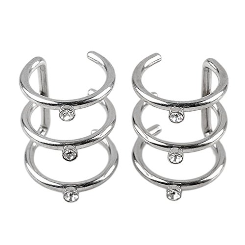 Jovivi 16g Stainless Steel 3 Row Helix Fake Cartilage Clip on Ear Cuff Wrap Earring - Clear Crystal