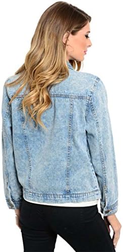 Shop the Trends Women's Long Sleeve Denim Jacket Large Blue Acid Wash