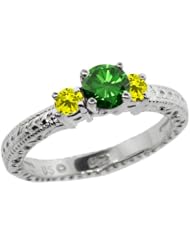 0.79 Ct Round Green and Canary Diamond 18K White Gold 3-Stone Ring
