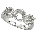14K White Gold Three Stone Round Diamond Semi Mount Engagement Ring