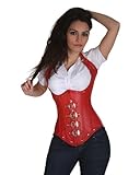 IMAGE OF Authentic Red Genuine Leather Underbust Corset Steel Boned Waist Training Cincher SC80017B