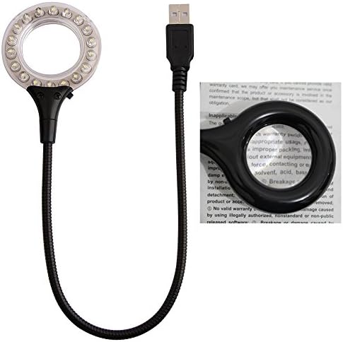 USB LED Light Desk Lamp with Magnilfying Glass Lens 18 Leds for Max Illumination (Black)