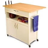 Catskill Craftsmen Drop Leaf Utility Cart with Drop Leaf, White Base with Natural Top by Catskill Craftsmen