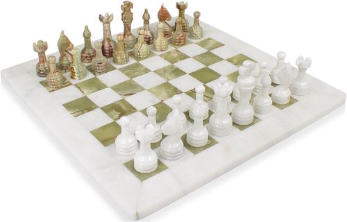 Classic White & Mulit-Green Onyx Chess Set - 3 1/2
