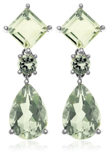 14k White Gold Green Amethyst Dangle Earrings