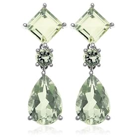 14k White Gold Green Amethyst Dangle Earrings by Amazon.com Collection