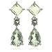 14k White Gold Pear and Square Shaped Green Amethyst Dangle Earrings