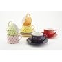 Yedi Houseware Classic Coffee and Tea Polka Dot Teacups and Saucers, Set of 6