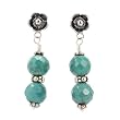 Turquoise Faceted Round Gemstone Earrings with Sterling Silver Flower Post, #7498